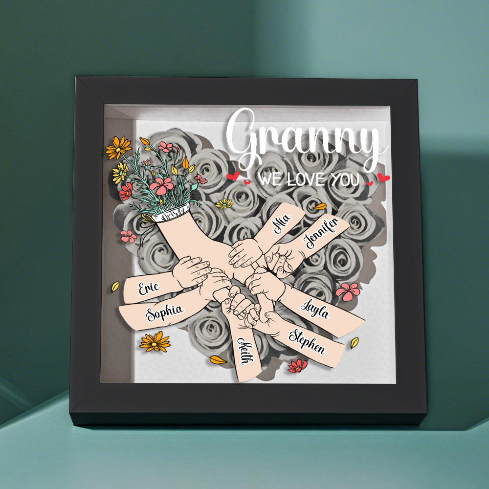 Custom Family Love Blooms Forever Personalized Mom & Grandma Flower Shadow Box with Names