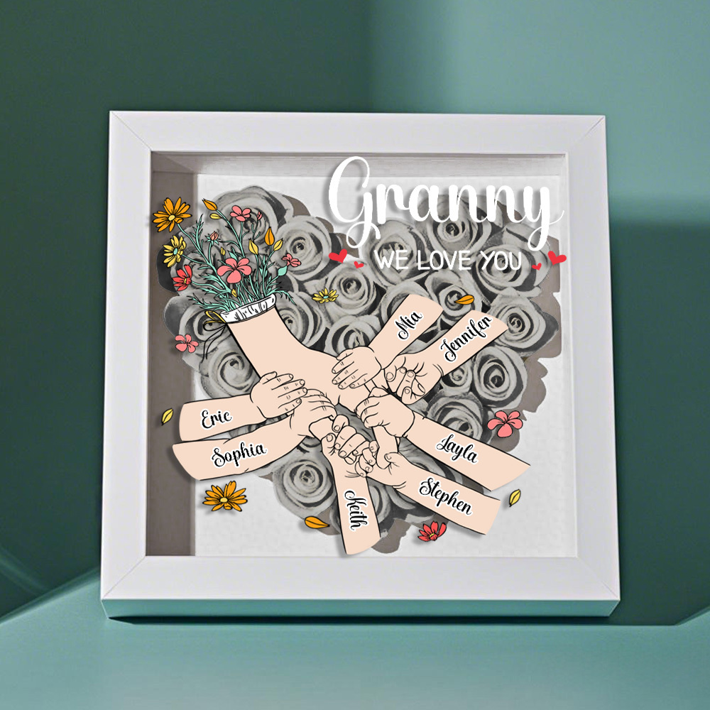 Custom Family Love Blooms Forever Personalized Mom & Grandma Flower Shadow Box with Names