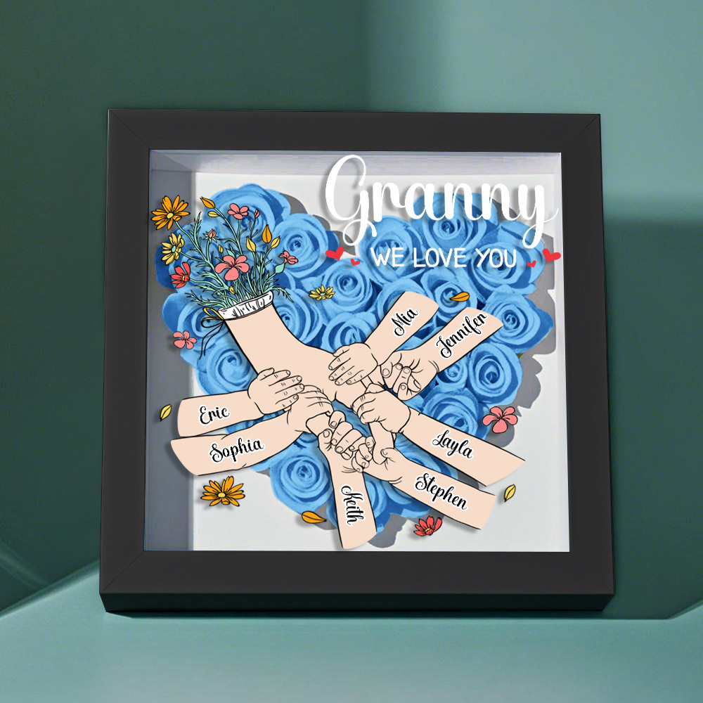 Custom Family Love Blooms Forever Personalized Mom & Grandma Flower Shadow Box with Names