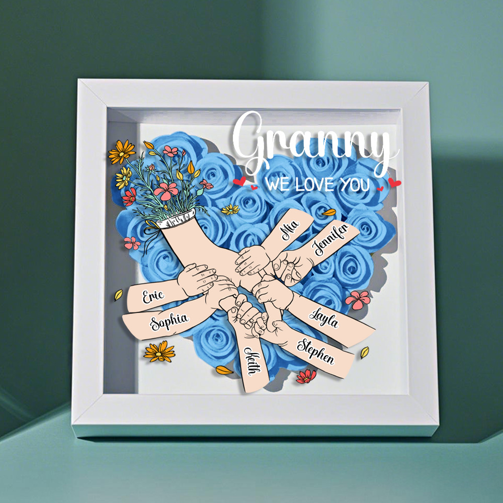 Custom Family Love Blooms Forever Personalized Mom & Grandma Flower Shadow Box with Names