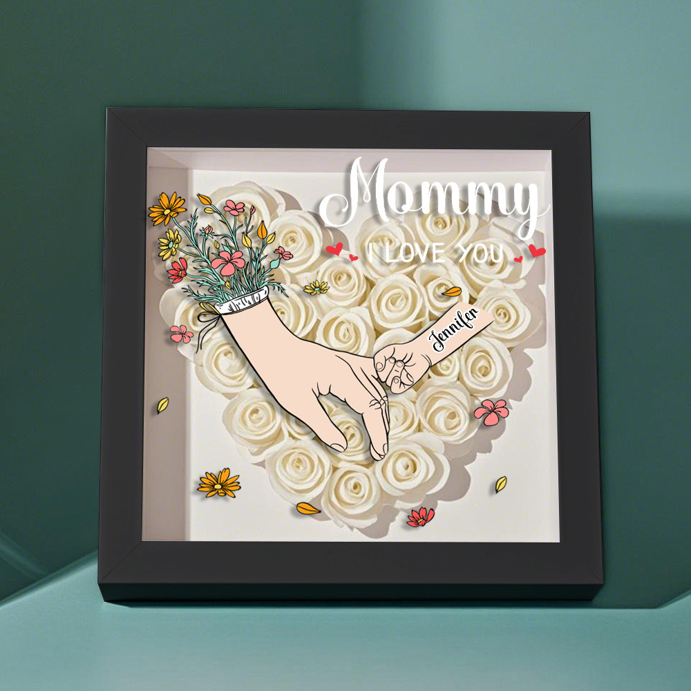 Custom Family Love Blooms Forever Personalized Mom & Grandma Flower Shadow Box with Names