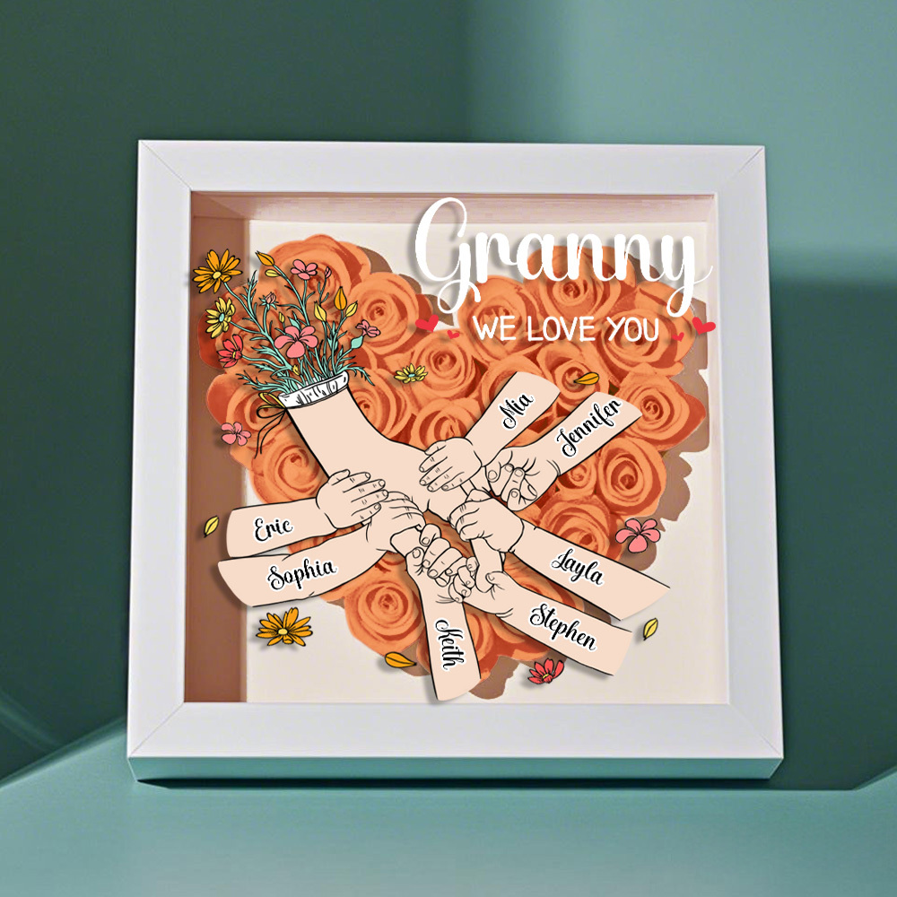 Custom Family Love Blooms Forever Personalized Mom & Grandma Flower Shadow Box with Names