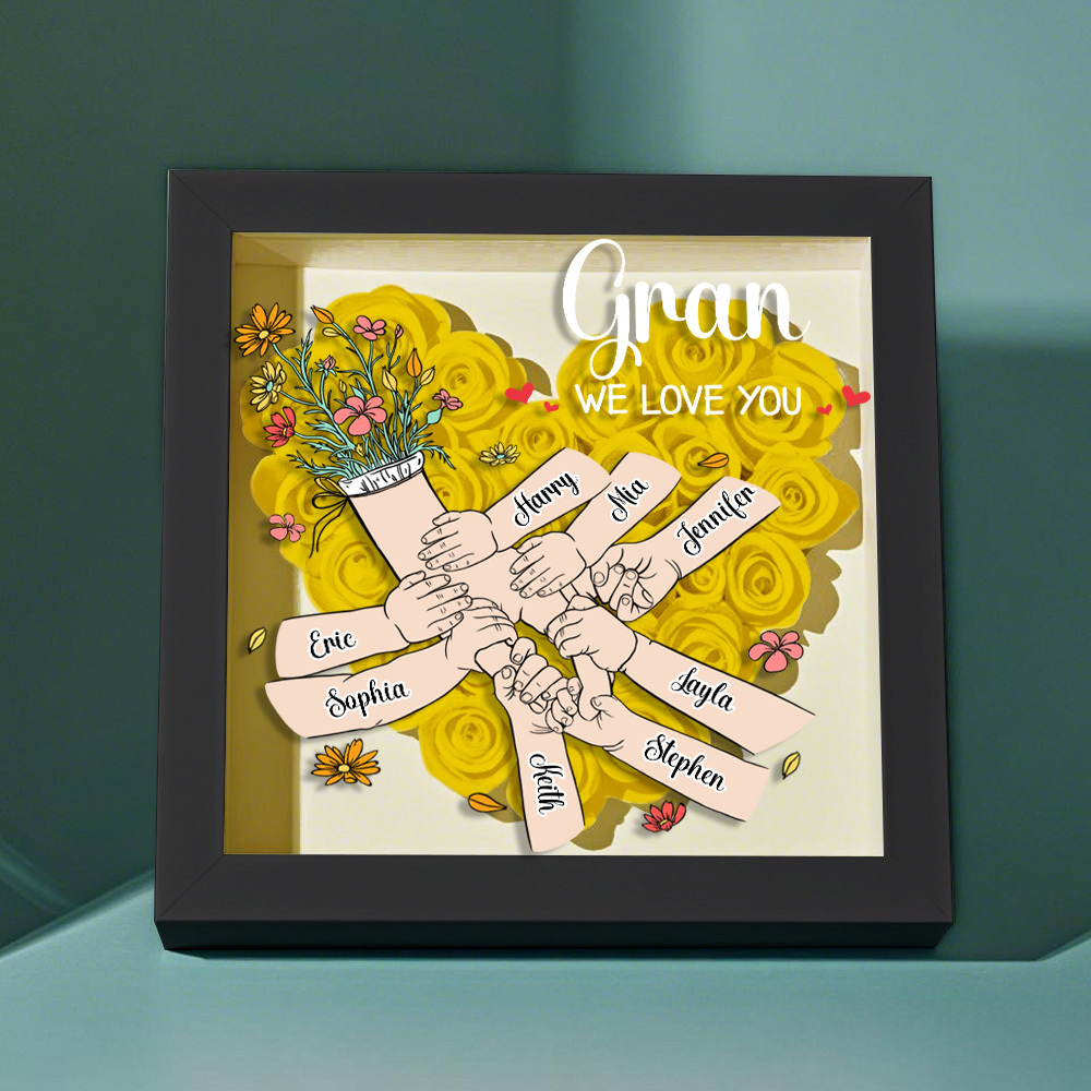 Custom Family Love Blooms Forever Personalized Mom & Grandma Flower Shadow Box with Names