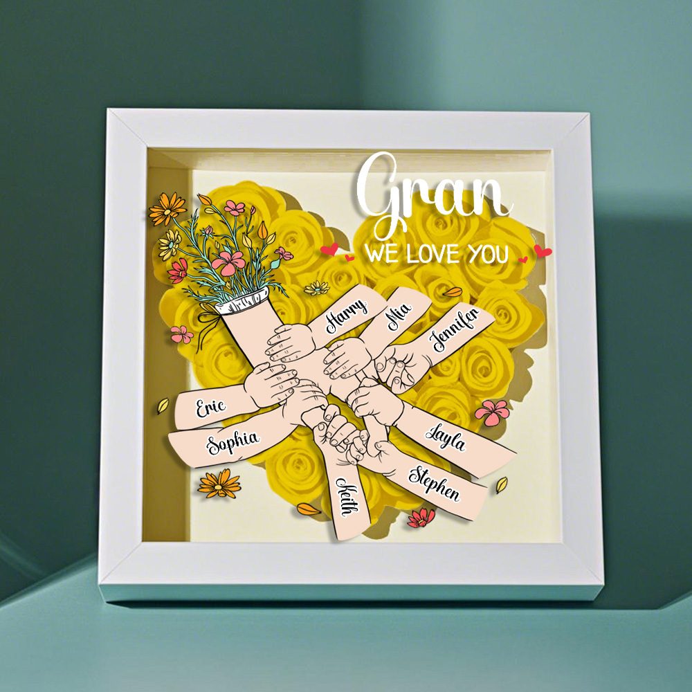 Custom Family Love Blooms Forever Personalized Mom & Grandma Flower Shadow Box with Names