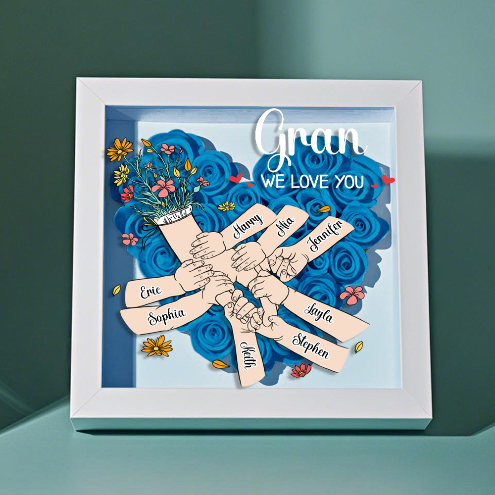 Custom Family Love Blooms Forever Personalized Mom & Grandma Flower Shadow Box with Names