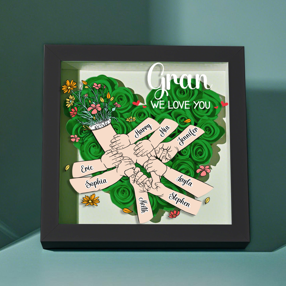 Custom Family Love Blooms Forever Personalized Mom & Grandma Flower Shadow Box with Names