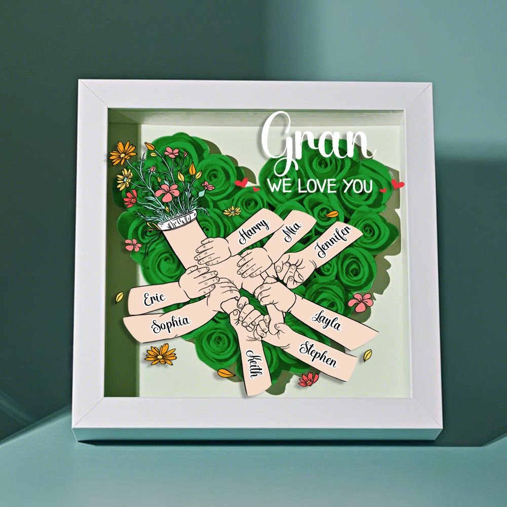 Custom Family Love Blooms Forever Personalized Mom & Grandma Flower Shadow Box with Names