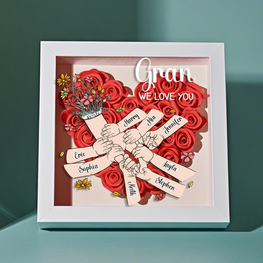 Custom Family Love Blooms Forever Personalized Mom & Grandma Flower Shadow Box with Names