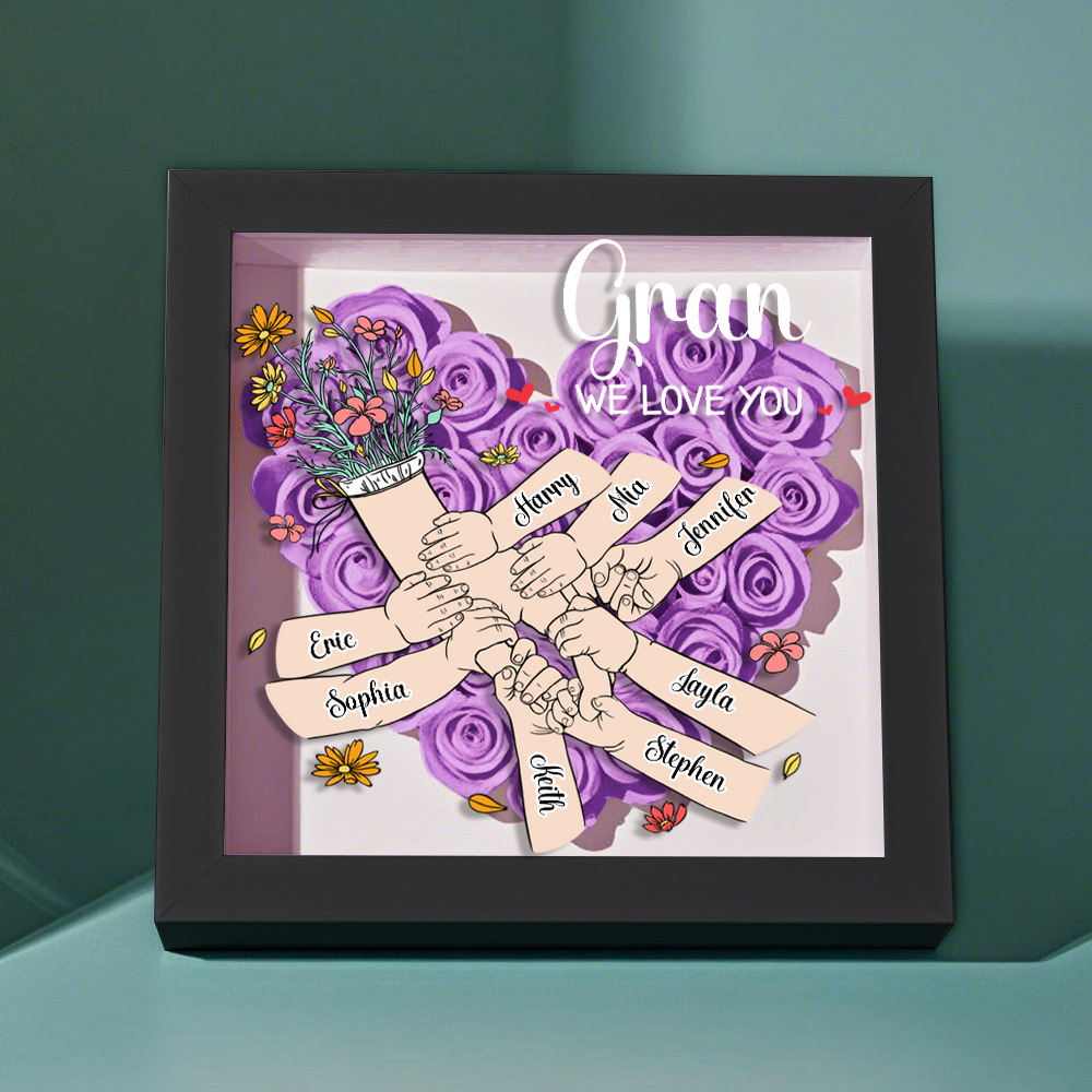 Custom Family Love Blooms Forever Personalized Mom & Grandma Flower Shadow Box with Names