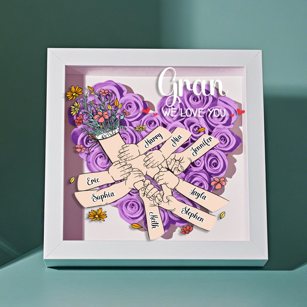 Custom Family Love Blooms Forever Personalized Mom & Grandma Flower Shadow Box with Names