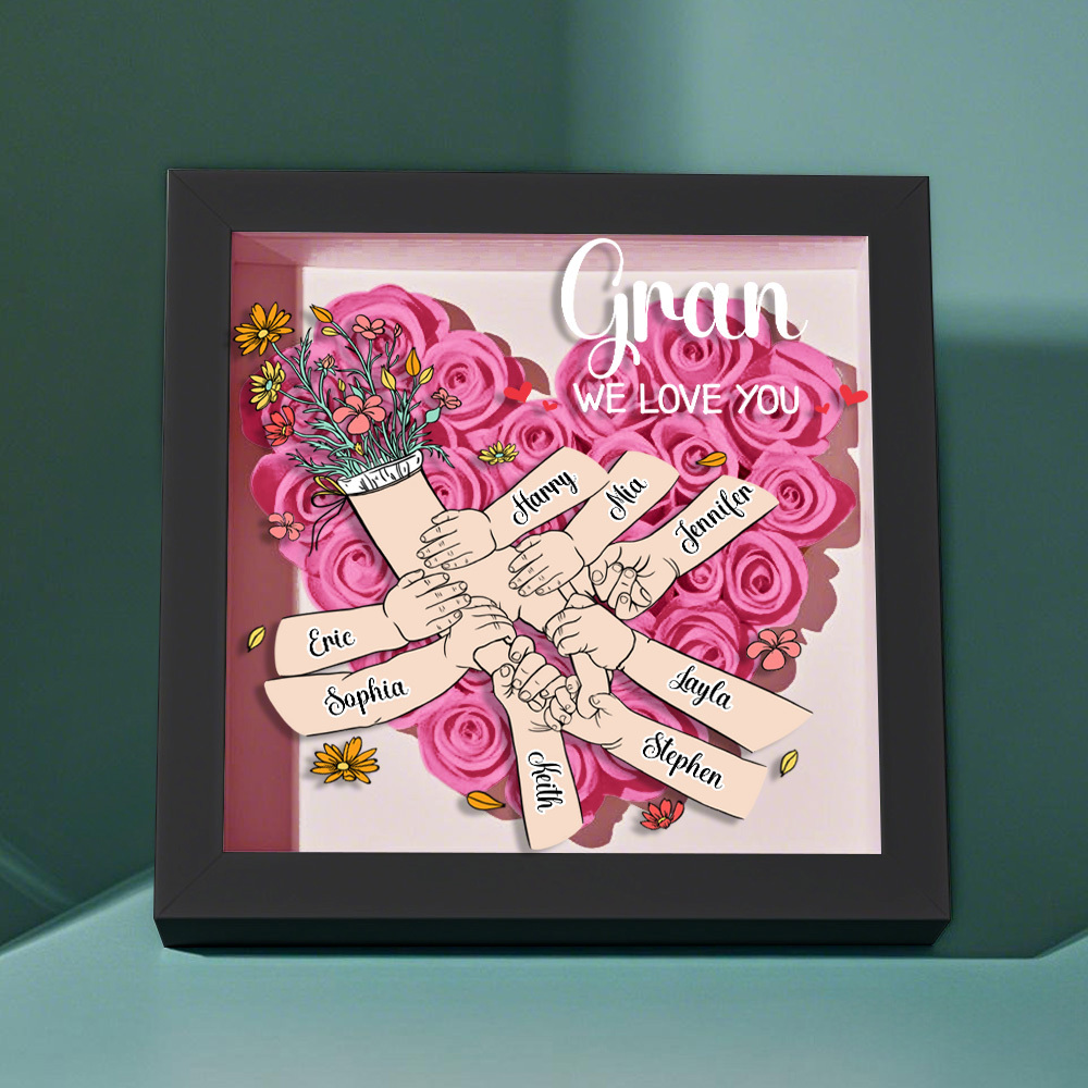 Custom Family Love Blooms Forever Personalized Mom & Grandma Flower Shadow Box with Names