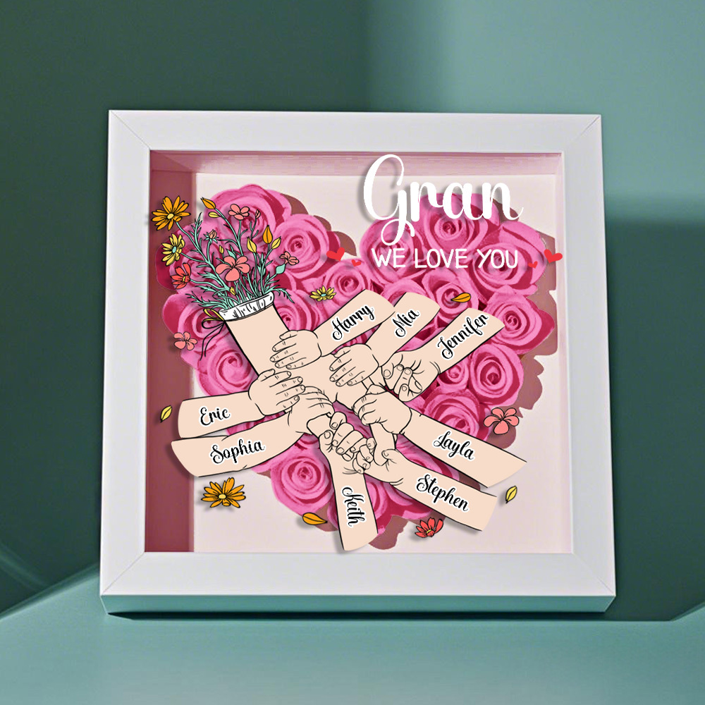 Custom Family Love Blooms Forever Personalized Mom & Grandma Flower Shadow Box with Names