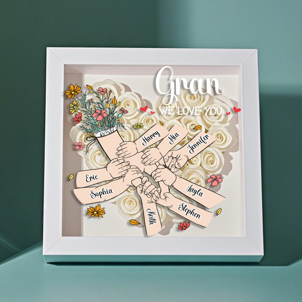 Custom Family Love Blooms Forever Personalized Mom & Grandma Flower Shadow Box with Names