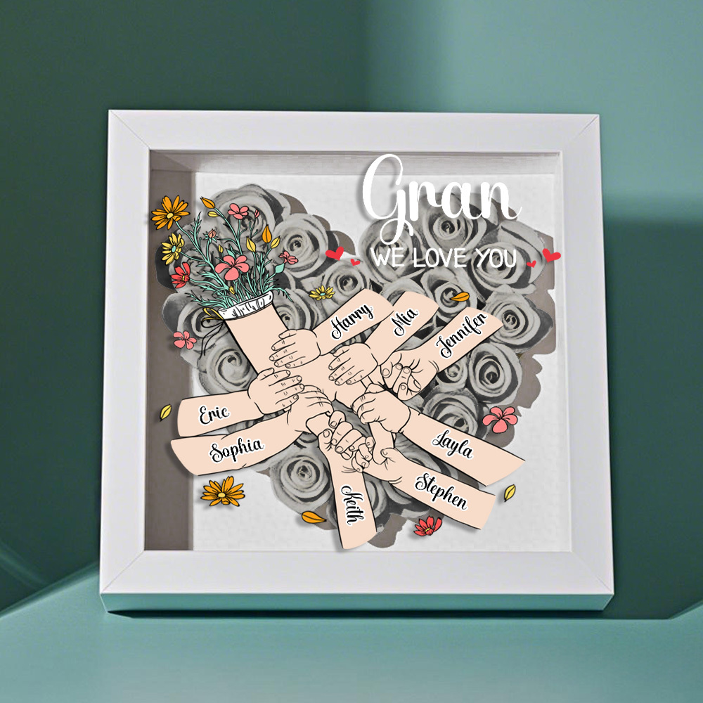 Custom Family Love Blooms Forever Personalized Mom & Grandma Flower Shadow Box with Names