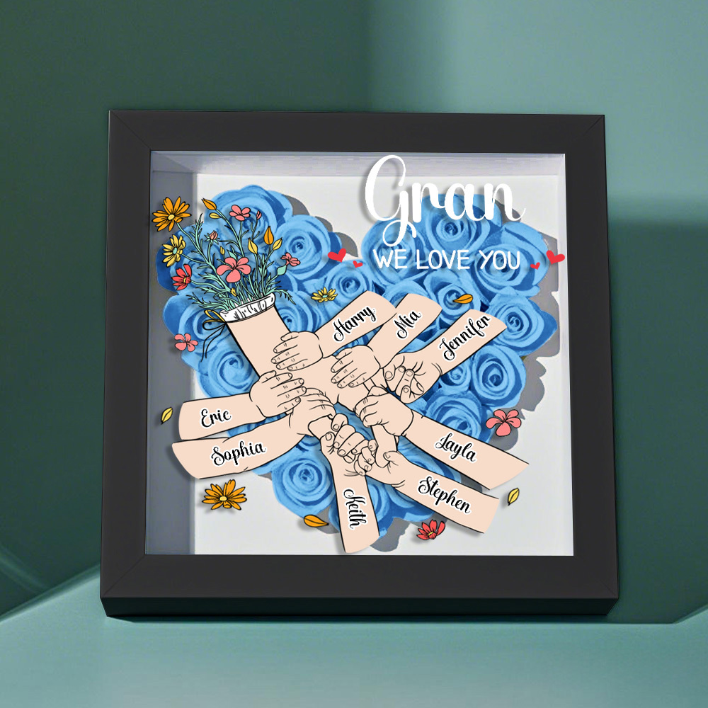 Custom Family Love Blooms Forever Personalized Mom & Grandma Flower Shadow Box with Names