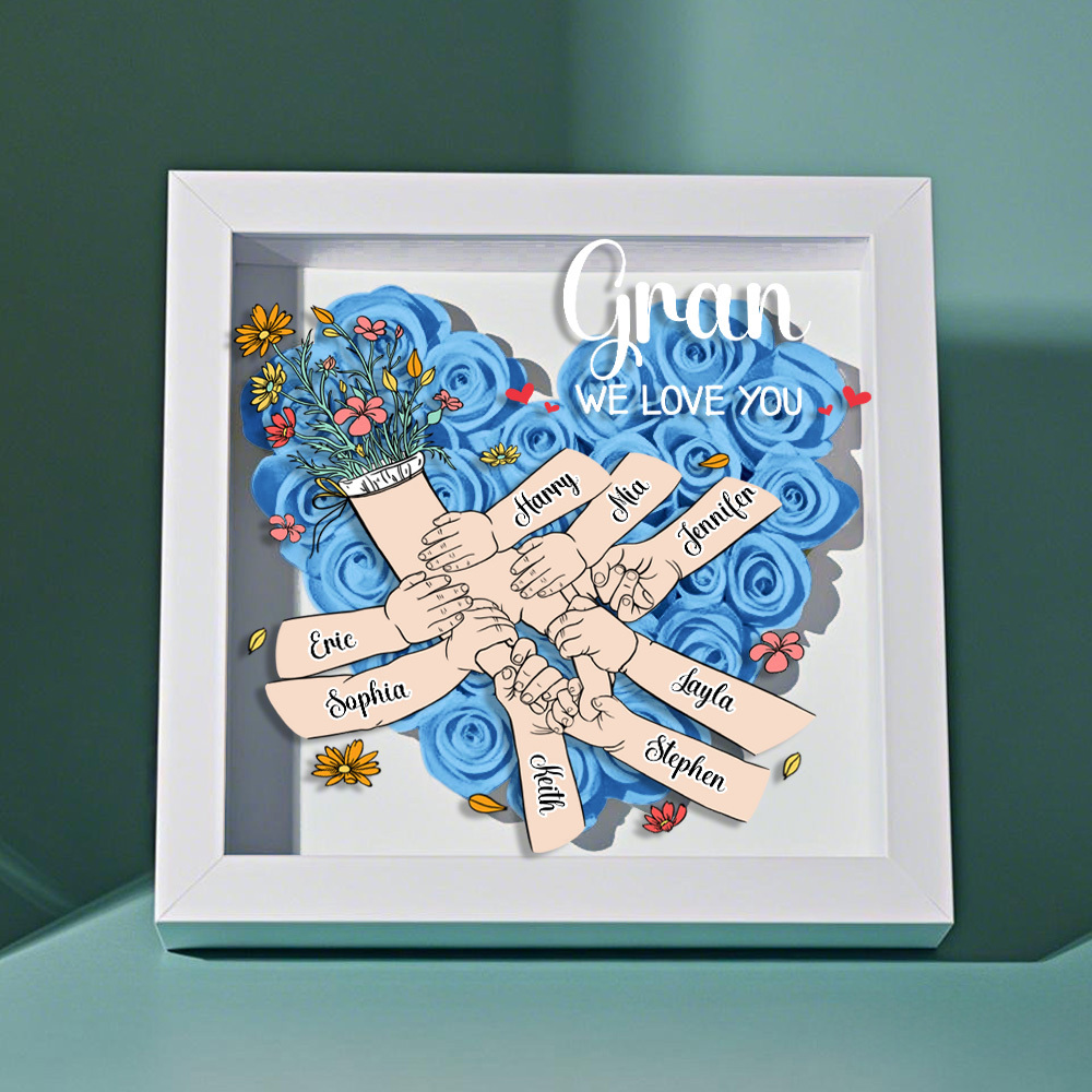 Custom Family Love Blooms Forever Personalized Mom & Grandma Flower Shadow Box with Names