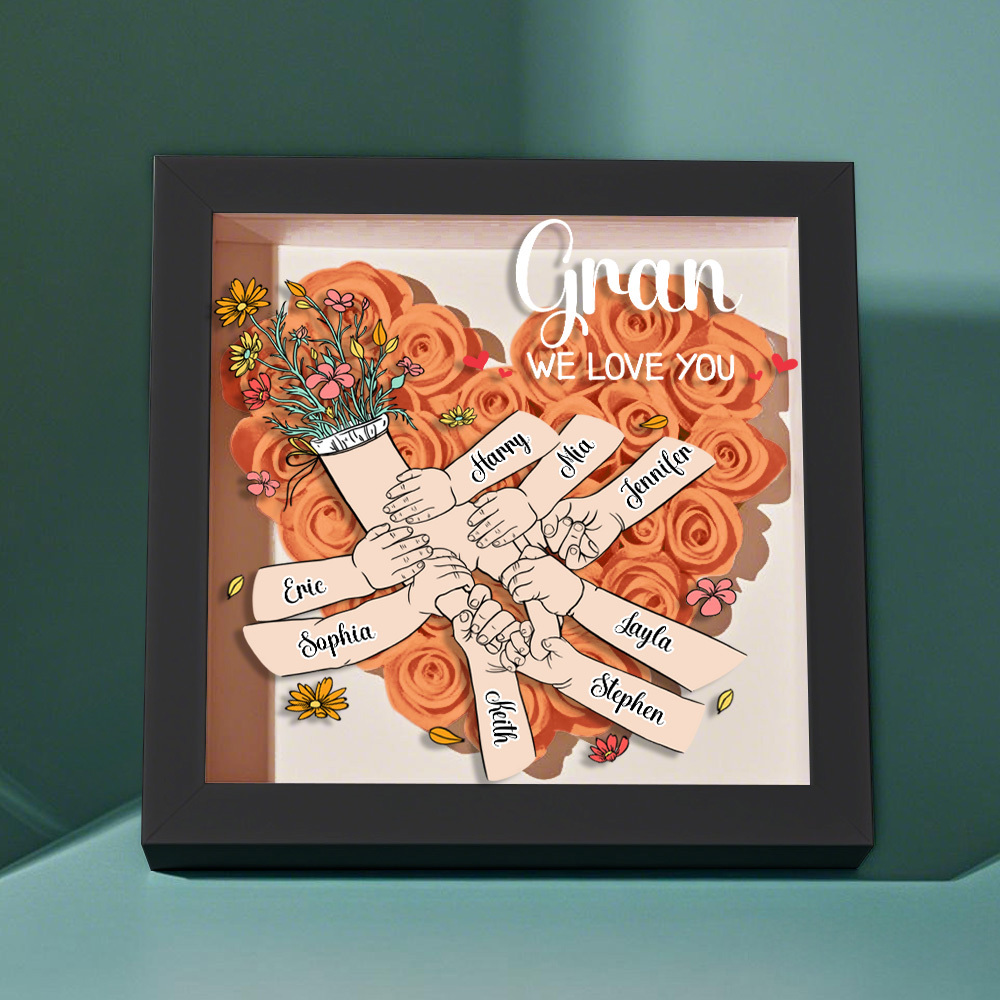 Custom Family Love Blooms Forever Personalized Mom & Grandma Flower Shadow Box with Names