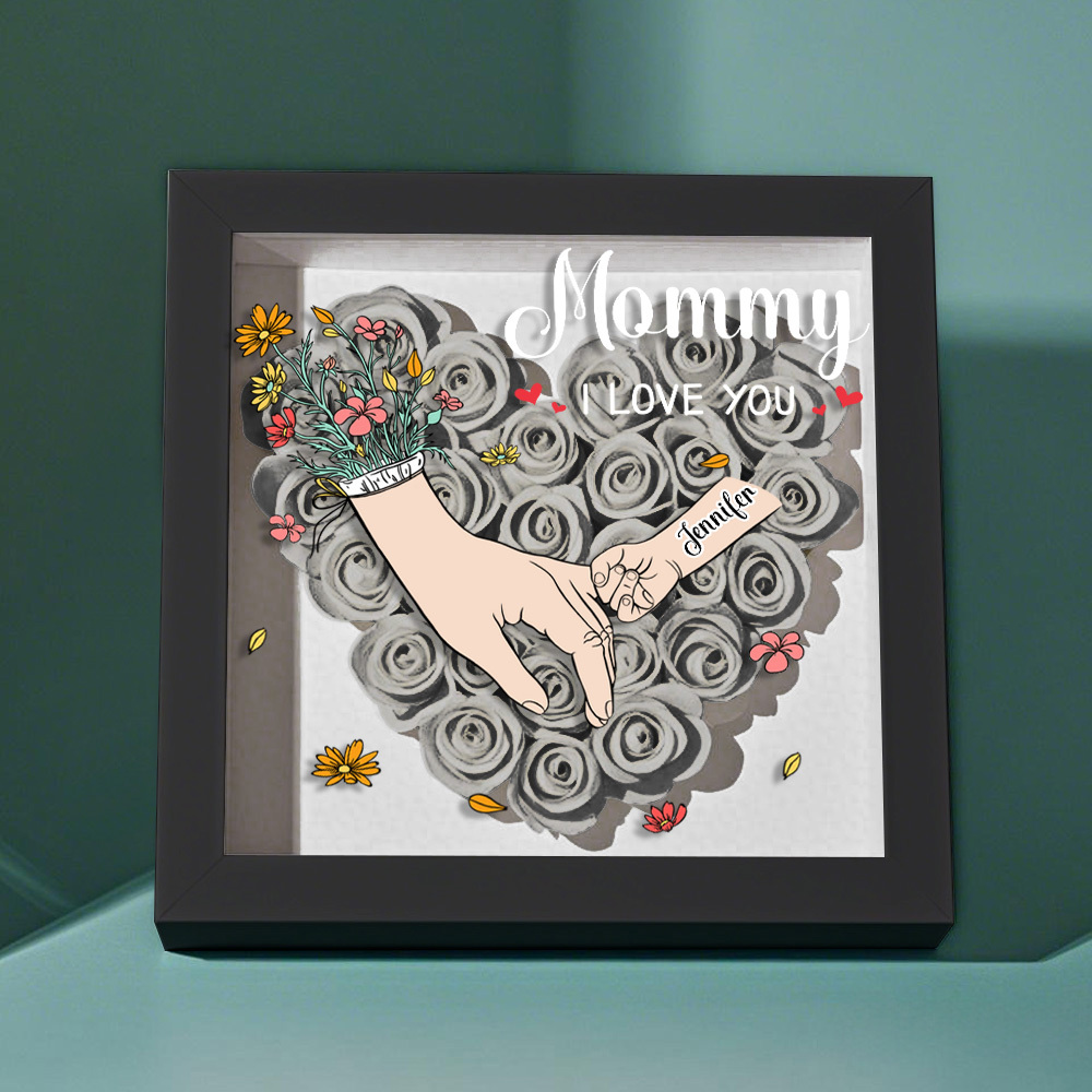 Custom Family Love Blooms Forever Personalized Mom & Grandma Flower Shadow Box with Names