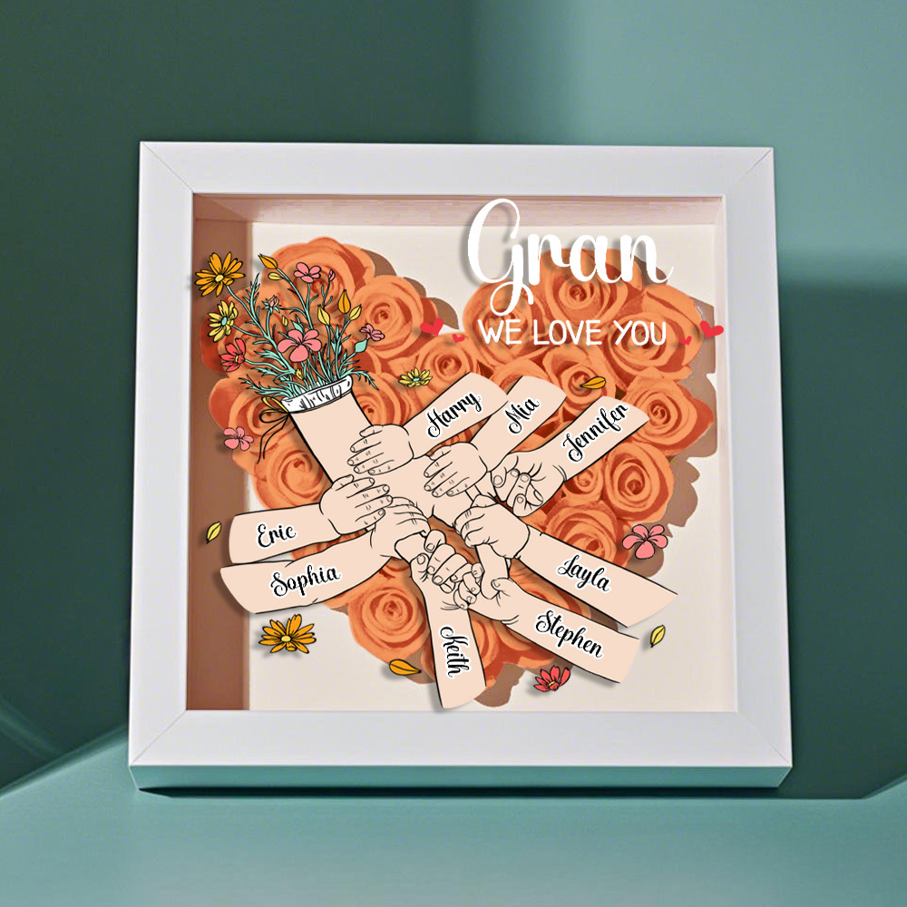 Custom Family Love Blooms Forever Personalized Mom & Grandma Flower Shadow Box with Names