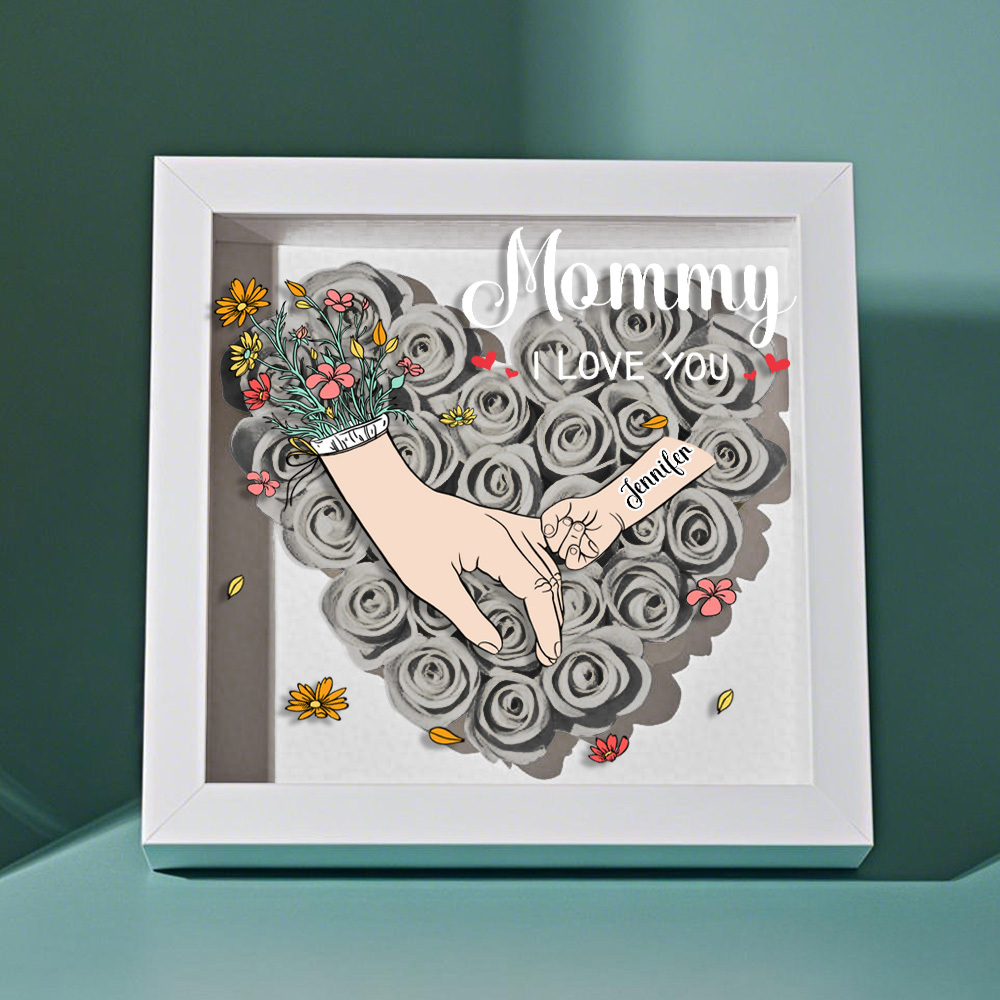 Custom Family Love Blooms Forever Personalized Mom & Grandma Flower Shadow Box with Names