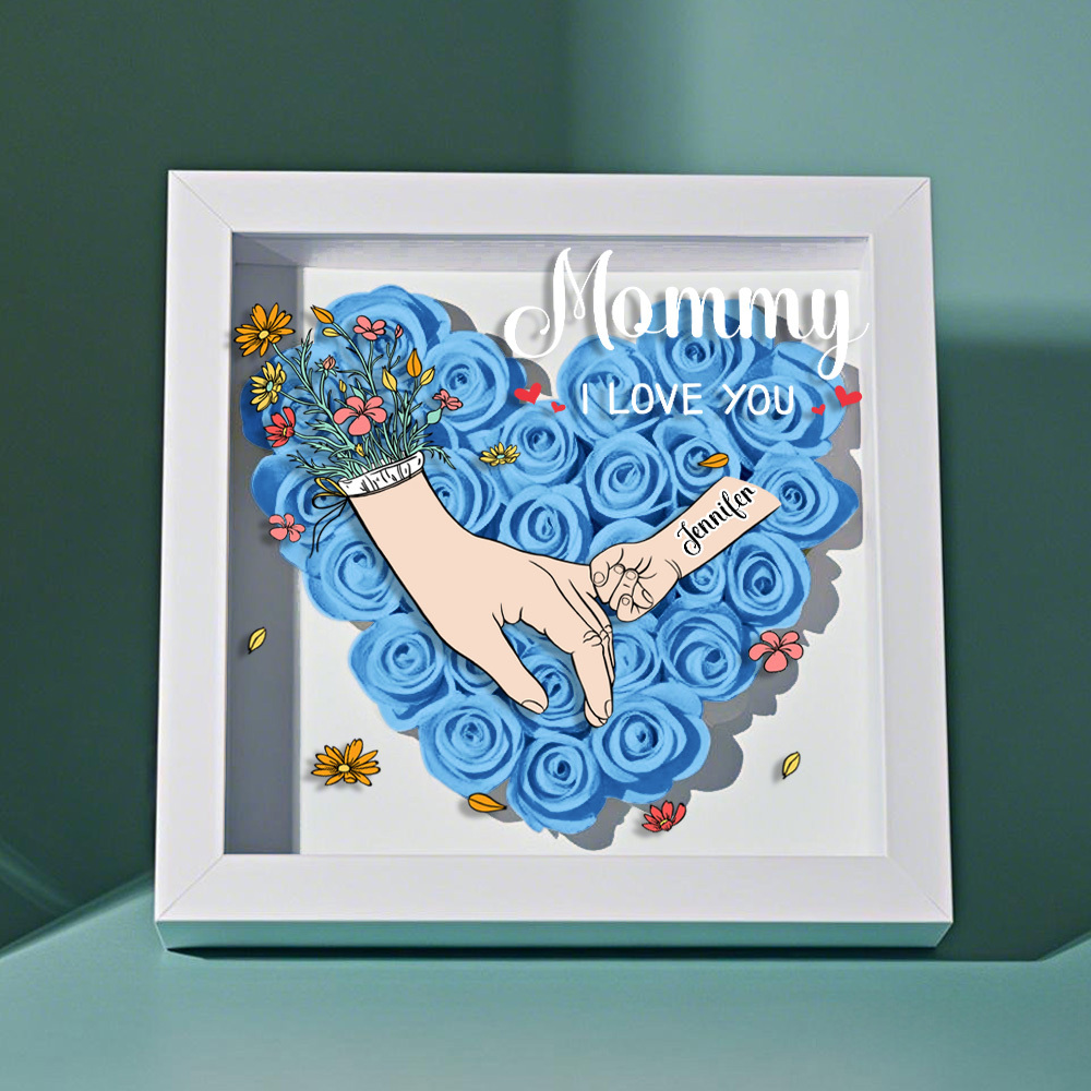 Custom Family Love Blooms Forever Personalized Mom & Grandma Flower Shadow Box with Names