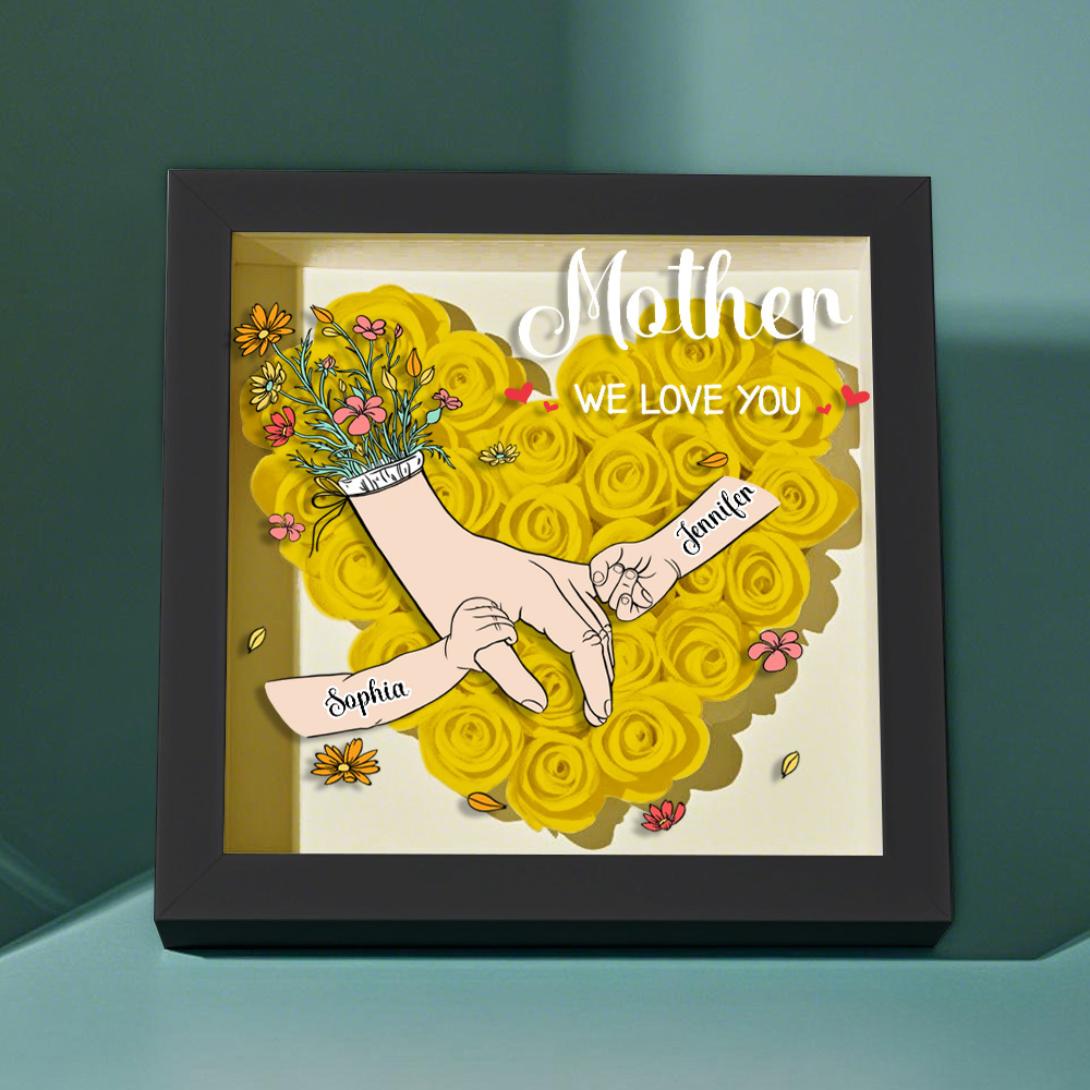 Custom Family Love Blooms Forever Personalized Mom & Grandma Flower Shadow Box with Names