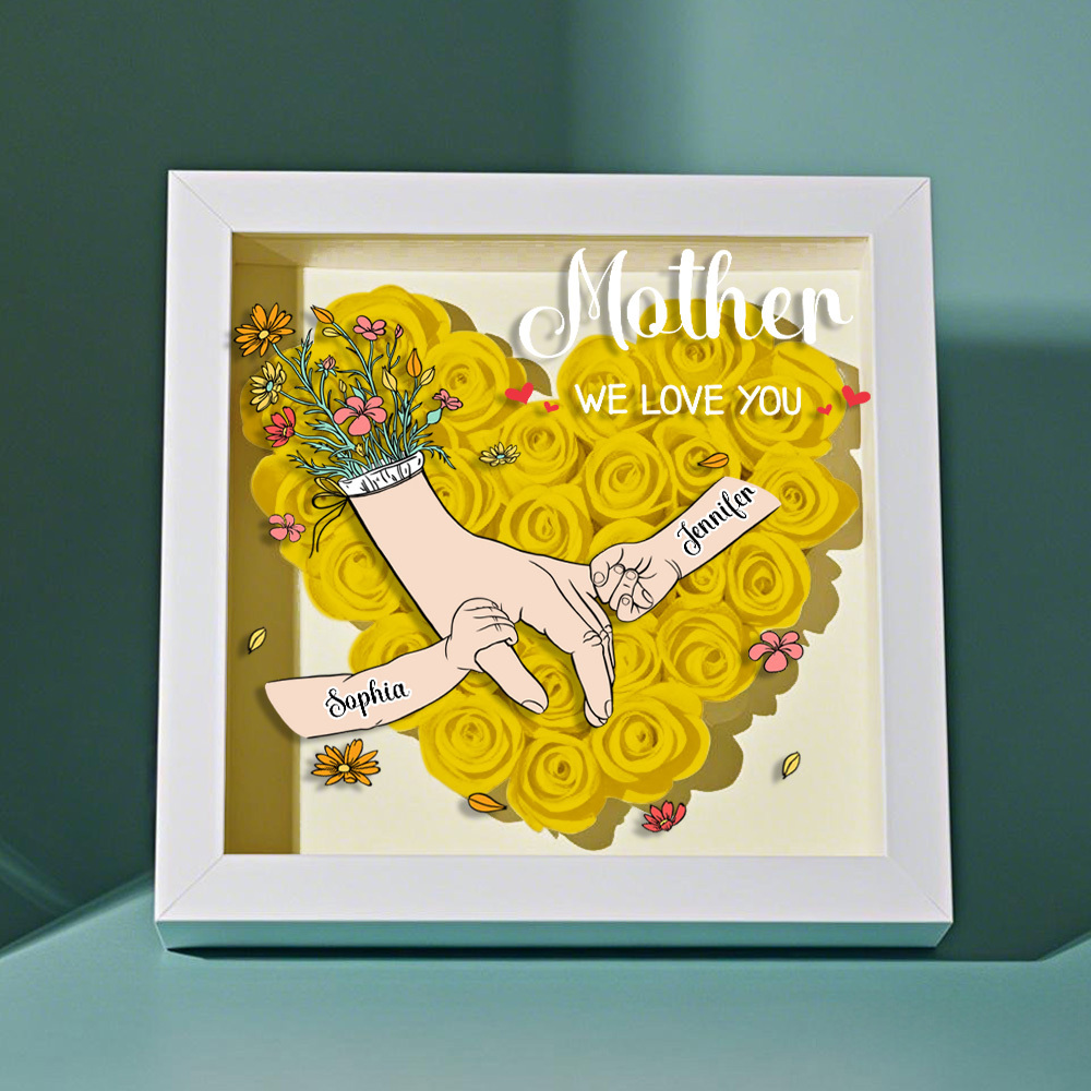 Custom Family Love Blooms Forever Personalized Mom & Grandma Flower Shadow Box with Names
