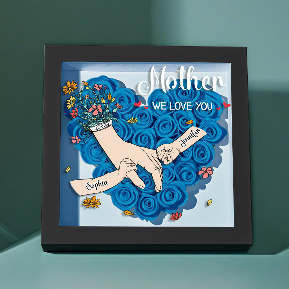 Custom Family Love Blooms Forever Personalized Mom & Grandma Flower Shadow Box with Names