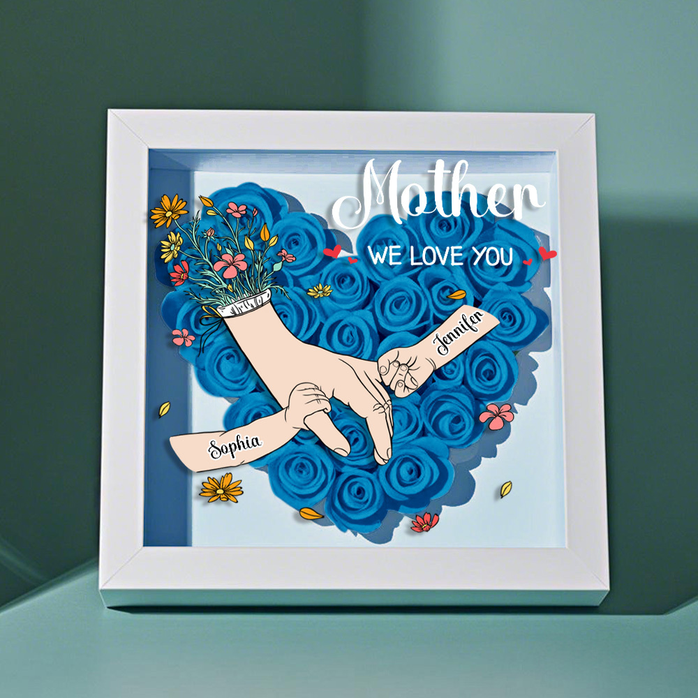 Custom Family Love Blooms Forever Personalized Mom & Grandma Flower Shadow Box with Names