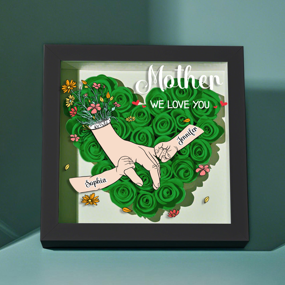 Custom Family Love Blooms Forever Personalized Mom & Grandma Flower Shadow Box with Names