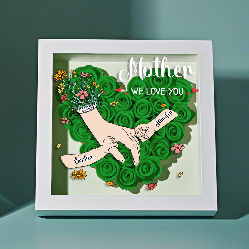 Custom Family Love Blooms Forever Personalized Mom & Grandma Flower Shadow Box with Names
