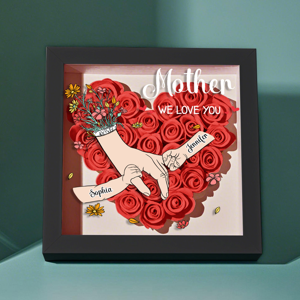 Custom Family Love Blooms Forever Personalized Mom & Grandma Flower Shadow Box with Names