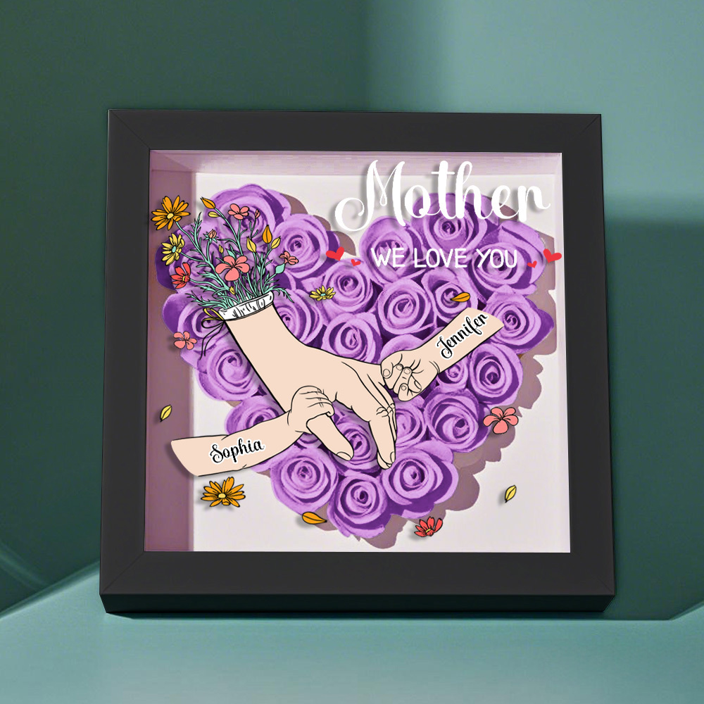 Custom Family Love Blooms Forever Personalized Mom & Grandma Flower Shadow Box with Names
