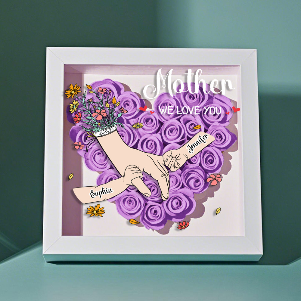 Custom Family Love Blooms Forever Personalized Mom & Grandma Flower Shadow Box with Names