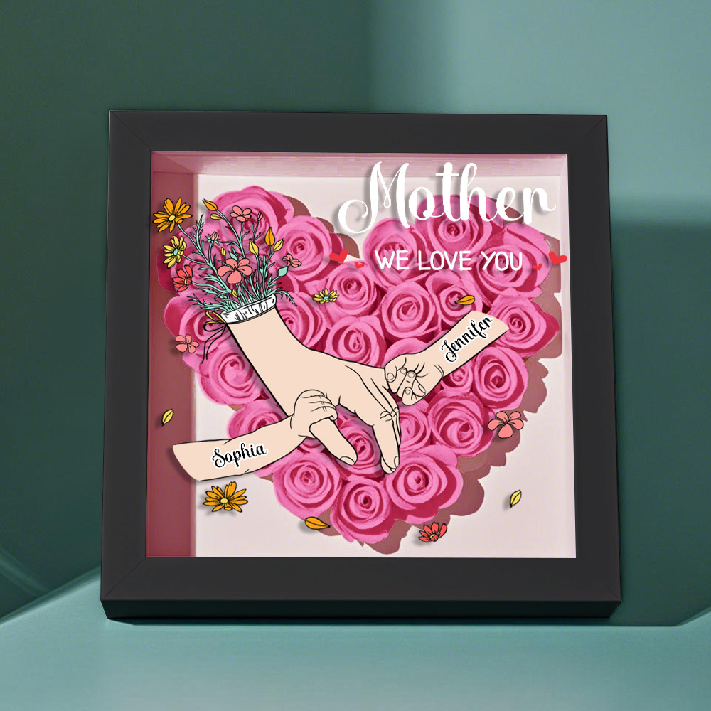 Custom Family Love Blooms Forever Personalized Mom & Grandma Flower Shadow Box with Names
