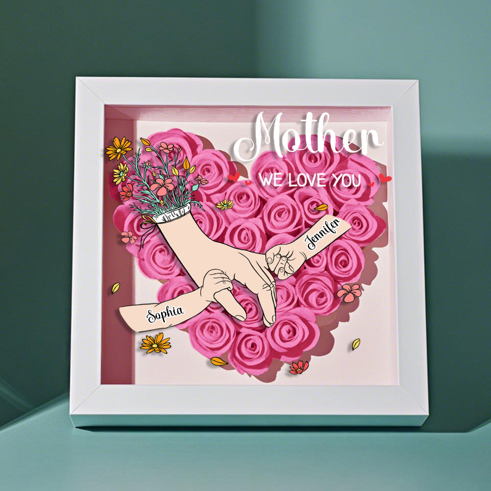 Custom Family Love Blooms Forever Personalized Mom & Grandma Flower Shadow Box with Names