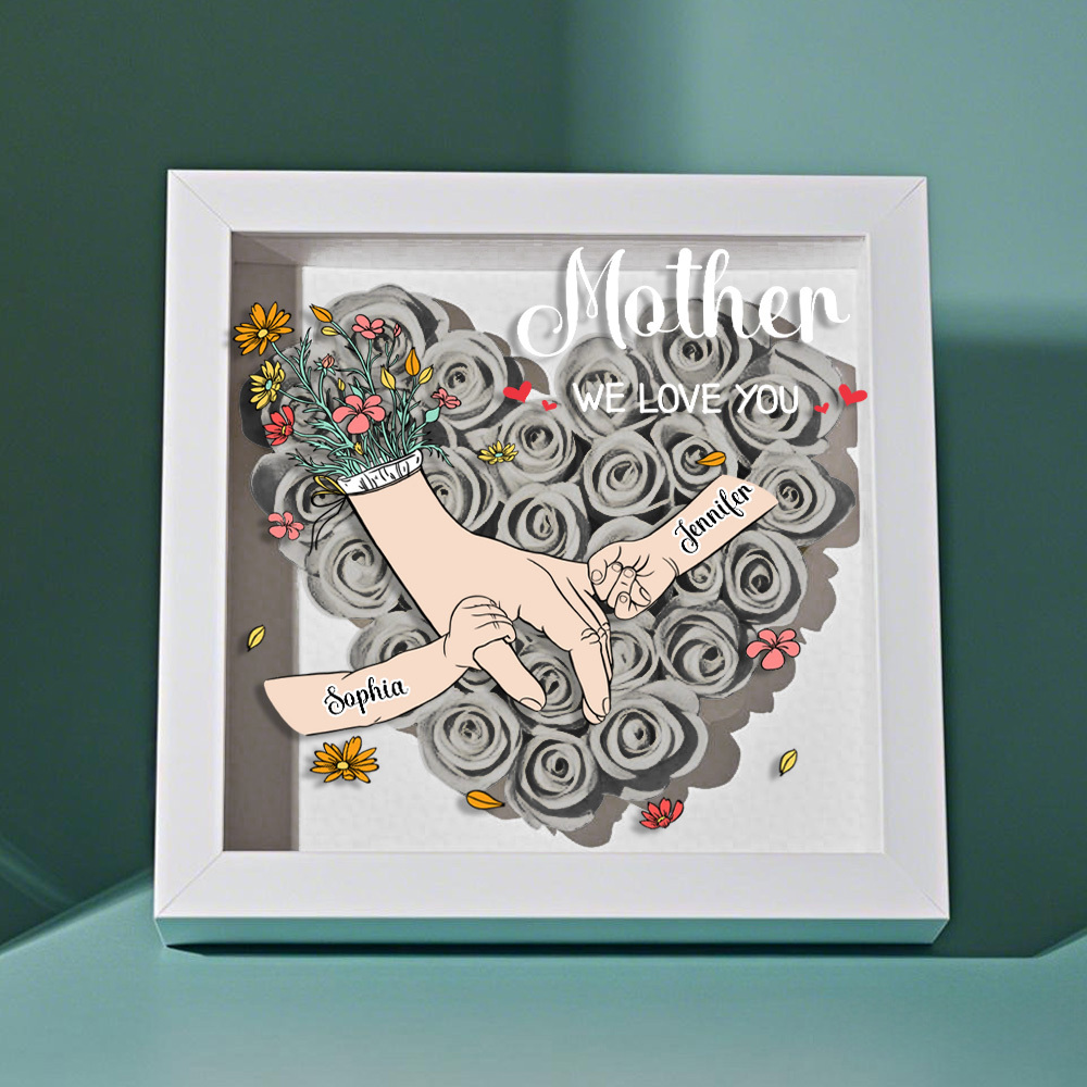 Custom Family Love Blooms Forever Personalized Mom & Grandma Flower Shadow Box with Names