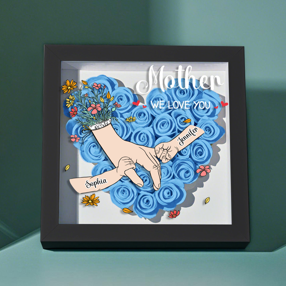 Custom Family Love Blooms Forever Personalized Mom & Grandma Flower Shadow Box with Names