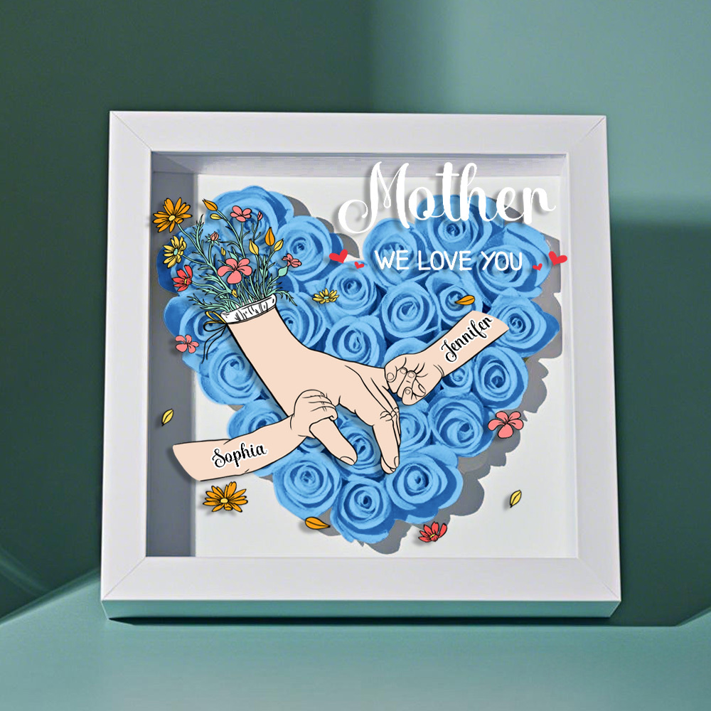 Custom Family Love Blooms Forever Personalized Mom & Grandma Flower Shadow Box with Names