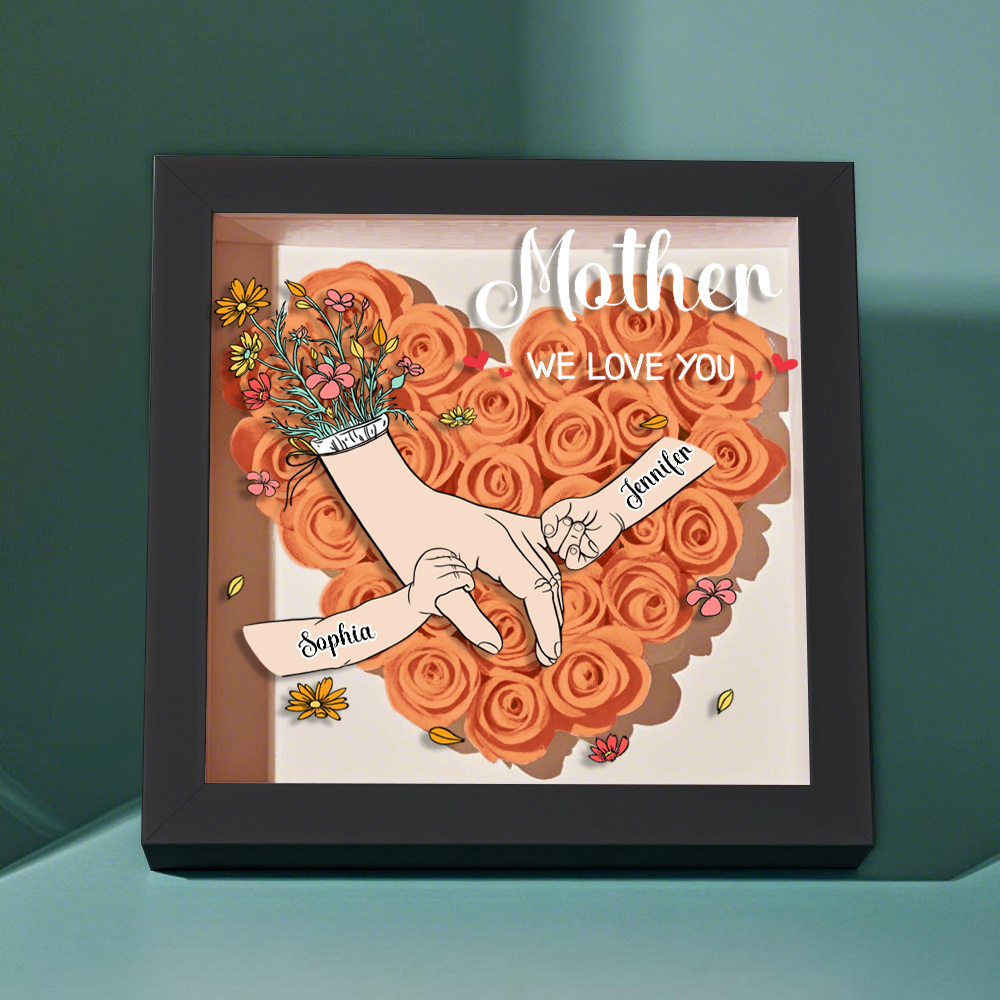 Custom Family Love Blooms Forever Personalized Mom & Grandma Flower Shadow Box with Names