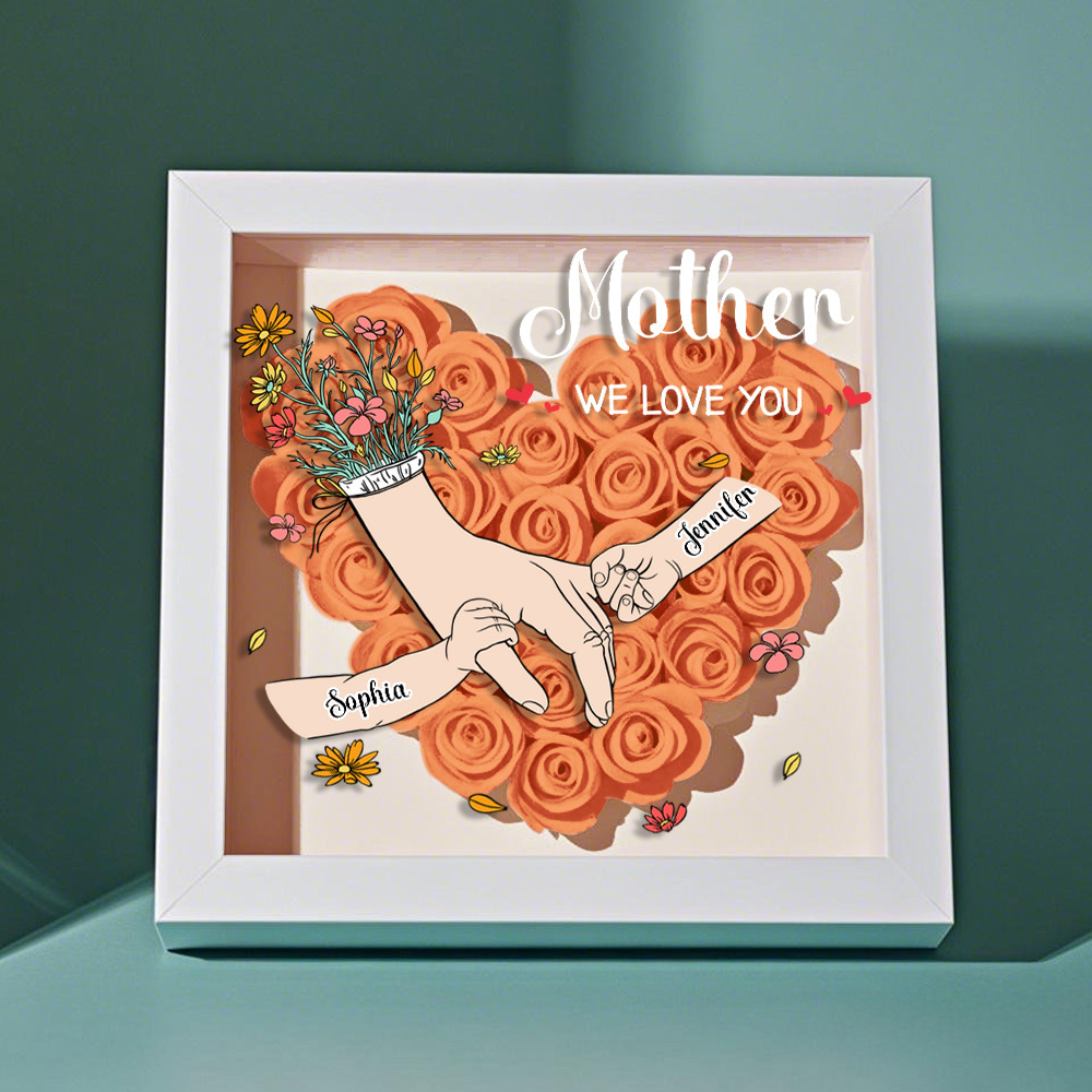 Custom Family Love Blooms Forever Personalized Mom & Grandma Flower Shadow Box with Names