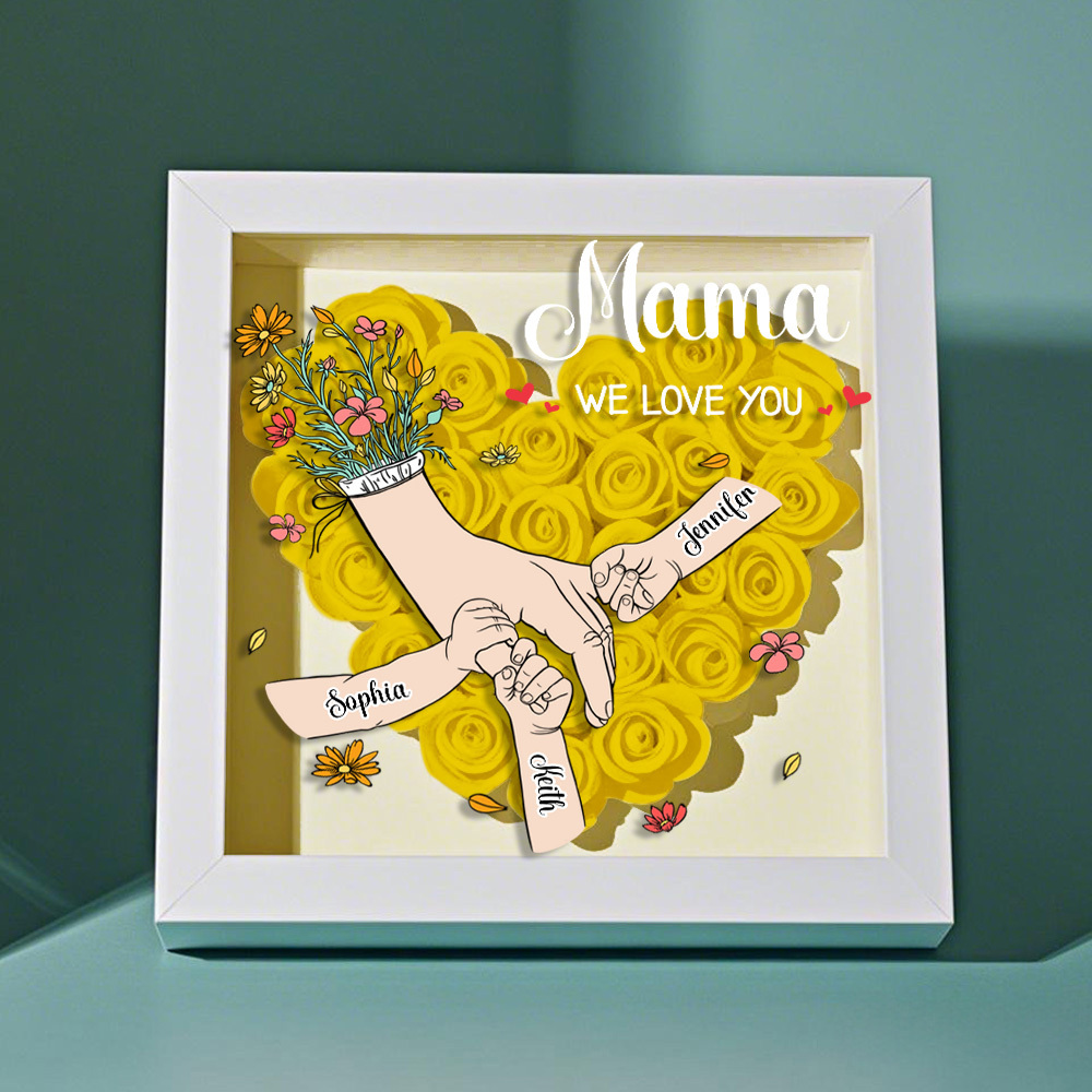 Custom Family Love Blooms Forever Personalized Mom & Grandma Flower Shadow Box with Names