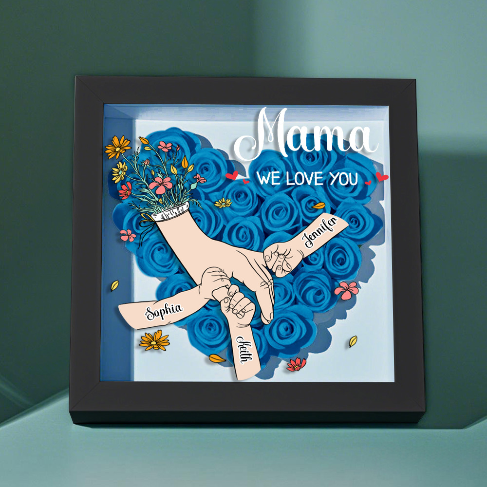 Custom Family Love Blooms Forever Personalized Mom & Grandma Flower Shadow Box with Names