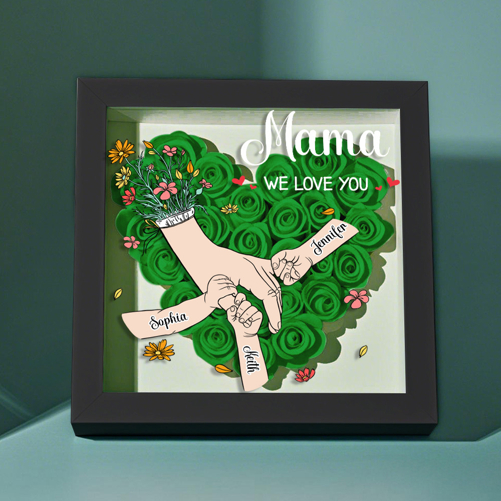 Custom Family Love Blooms Forever Personalized Mom & Grandma Flower Shadow Box with Names