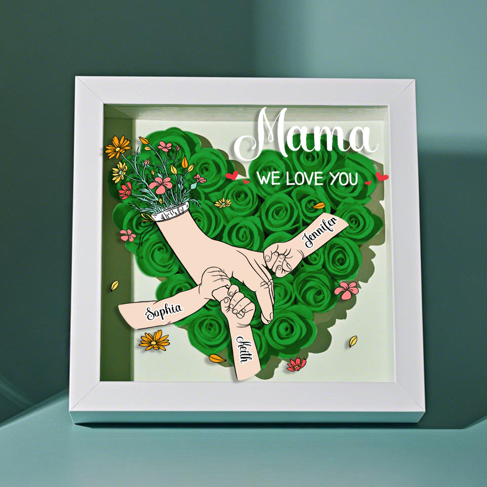 Custom Family Love Blooms Forever Personalized Mom & Grandma Flower Shadow Box with Names