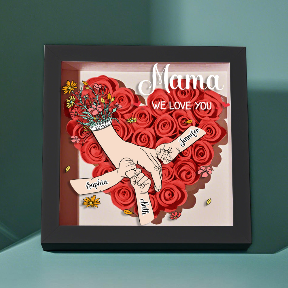 Custom Family Love Blooms Forever Personalized Mom & Grandma Flower Shadow Box with Names