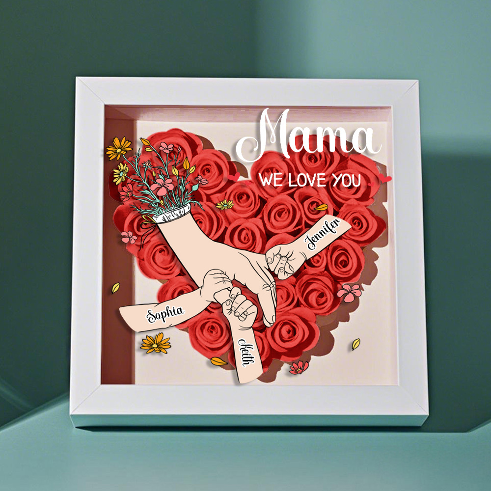 Custom Family Love Blooms Forever Personalized Mom & Grandma Flower Shadow Box with Names