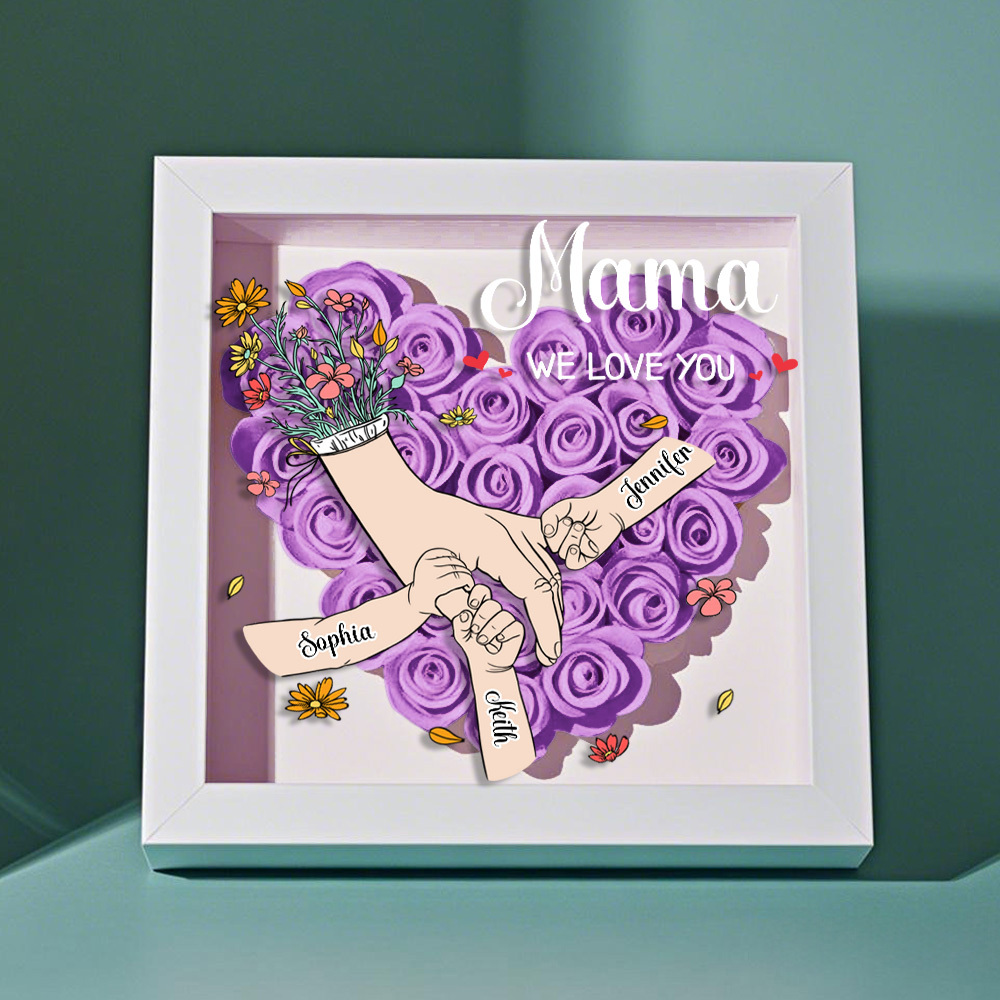 Custom Family Love Blooms Forever Personalized Mom & Grandma Flower Shadow Box with Names
