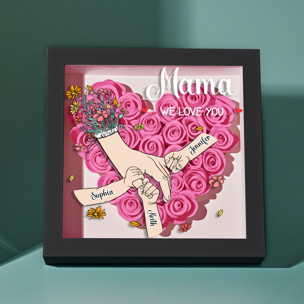 Custom Family Love Blooms Forever Personalized Mom & Grandma Flower Shadow Box with Names