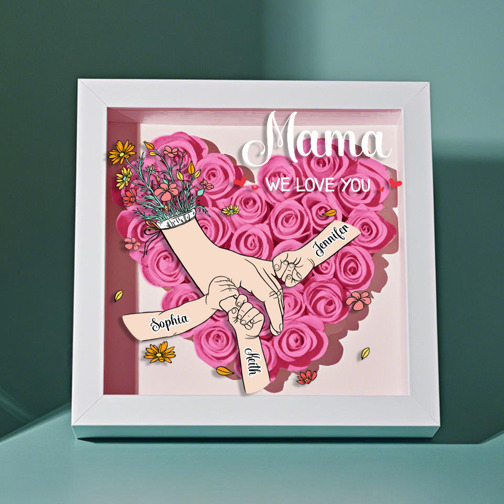 Custom Family Love Blooms Forever Personalized Mom & Grandma Flower Shadow Box with Names